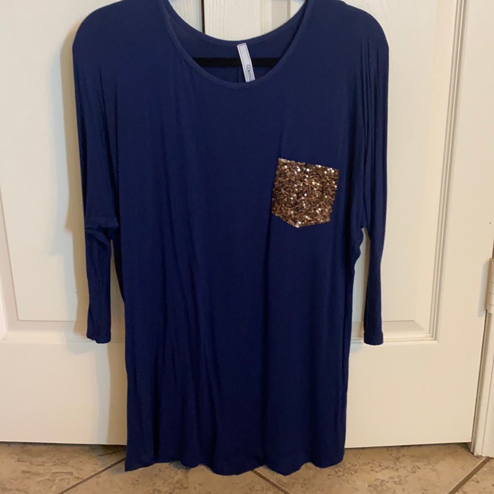 3/4 sleeve top, Compass brand, navy blue, size M
